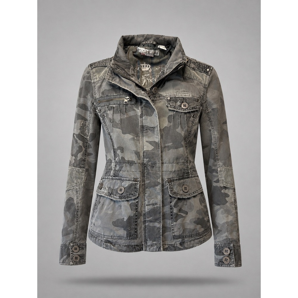 Triple Five Soul Camo Field Jacket Gray Military Utility Coat Women Lg
